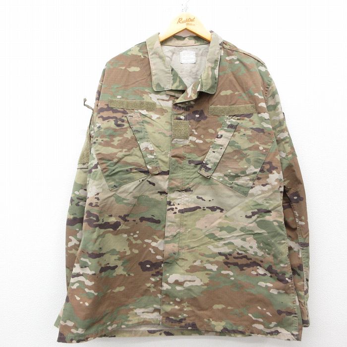 XL★古着 長袖 ミリタリー ジャケット メンズ コンバット リップストップ マルチカムカモ 大きいサイズ ロング丈 USA製 薄緑他 グリーン 迷彩 25mar06 中古 アウター フライト