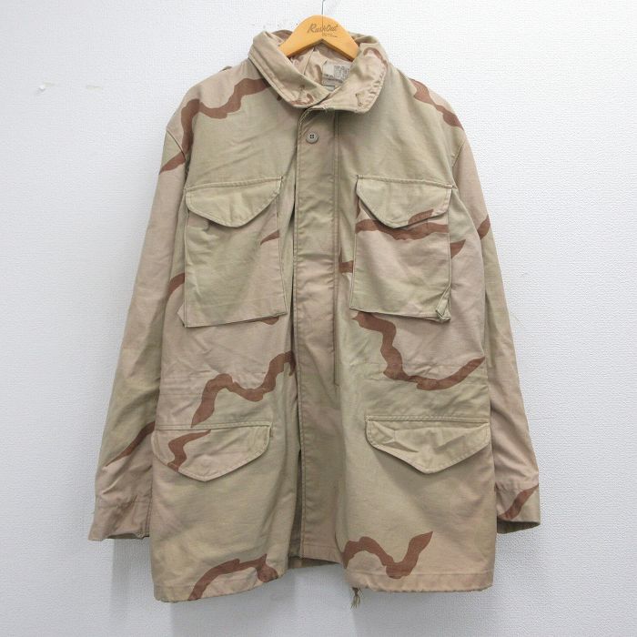 L★古着 長袖 ミリタリー フィールド ジャケット メンズ 80年代 80s M-65 デザートカモ ロング丈 USA製 ベージュ他 カーキ 迷彩 25mar21 中古 アウター フライト