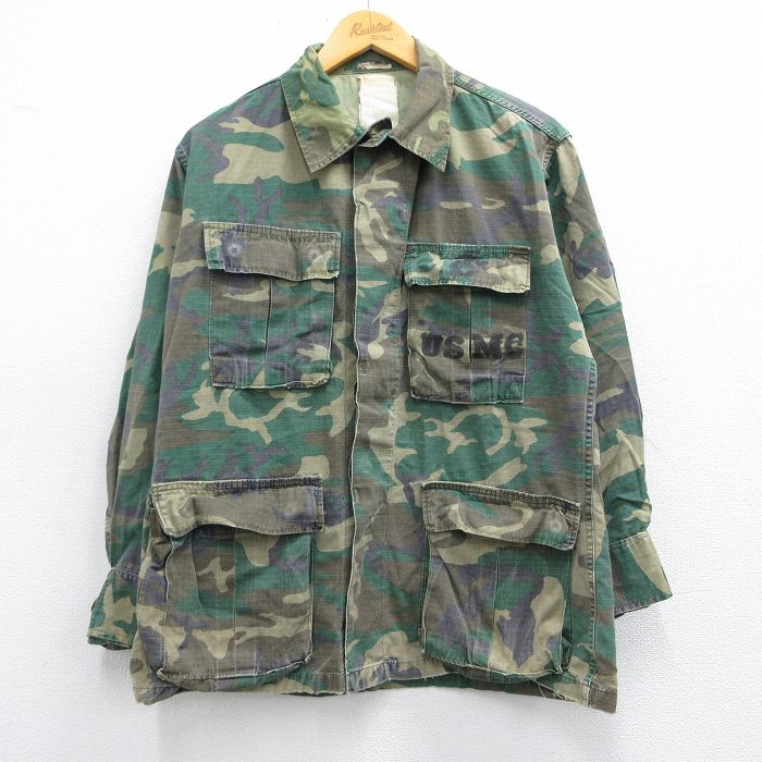 M★古着 長袖 ミリタリー ジャケット メンズ USMC ミックスリーフカモ リップストップ 緑他 グリーン 迷彩 【spe】 25mar21 中古 アウター フライト