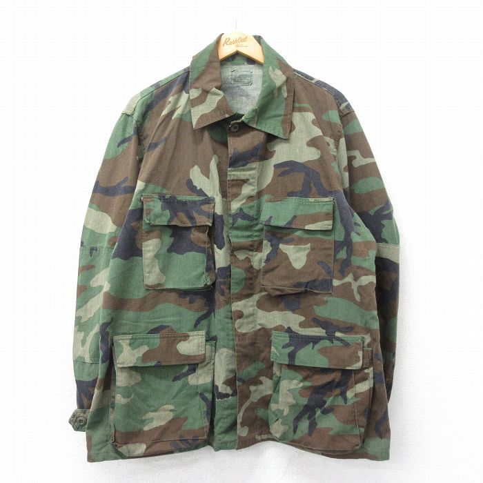 【50%OFF】XL★古着 長袖 ミリタリー ジャケット メンズ 80年代 80s コンバット ウッドランドカモ 大きいサイズ USA製 緑 グリーン 迷彩 25apr12 中古 アウター フライト