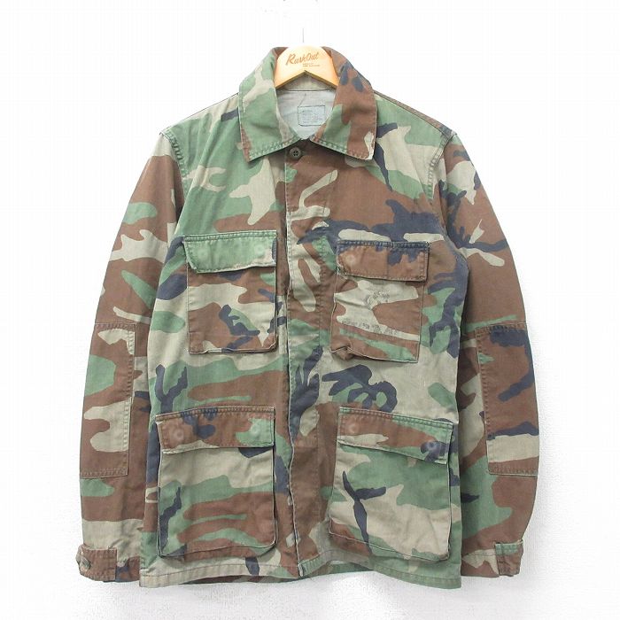 M★古着 長袖 ミリタリー ジャケット メンズ USMC コンバット ウッドランドカモ 緑 グリーン 迷彩 25apr12 中古 アウター フライト