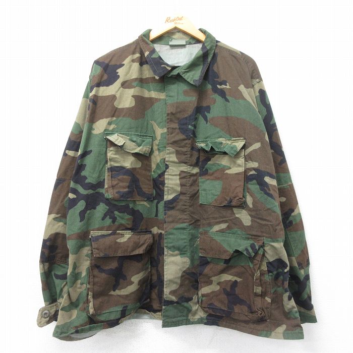 XL★古着 長袖 ミリタリー ジャケット メンズ 90年代 90s ウッドランドカモ 大きいサイズ USA製 緑 グリーン 迷彩 【spe】 25apr12 中古 アウター フライト