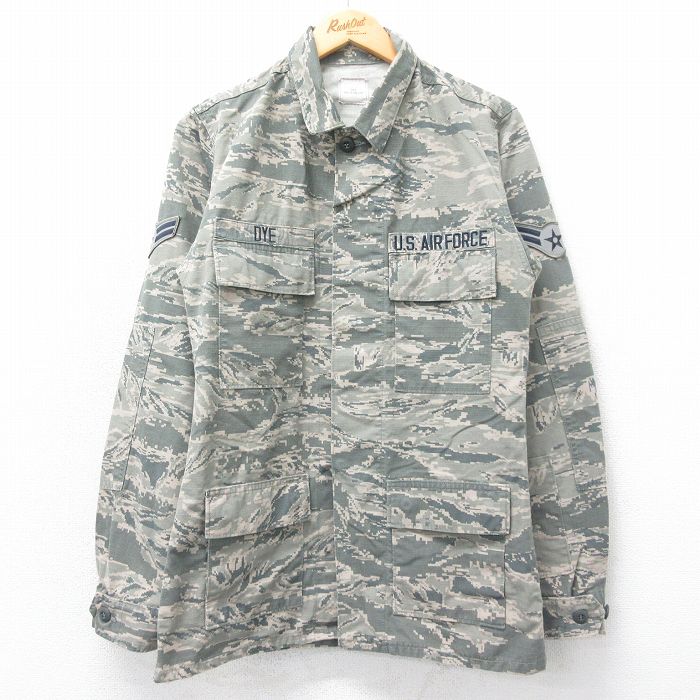 S★古着 長袖 ミリタリー ジャケット メンズ ユーティリティ リップストップ USエアフォース デジタルタイガーカモ USA製 グレー 迷彩 25apr12 中古 アウター フライト