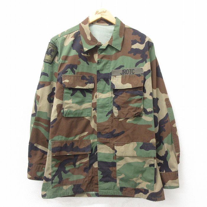 M★古着 長袖 ミリタリー ジャケット メンズ 90年代 90s コンバット リップストップ ウッドランド USA製 緑 グリーン 迷彩 25may12 中古 アウター フライト