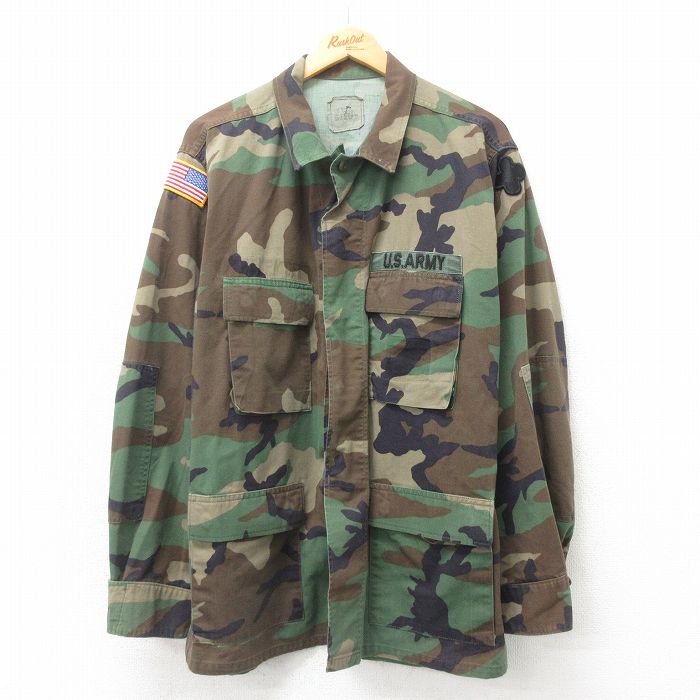 XL★古着 長袖 ミリタリー ジャケット メンズ 90年代 90s コンバット ウッドランドカモ USA製 緑 グリーン 迷彩 【spe】 25may12 中古 アウター フライト