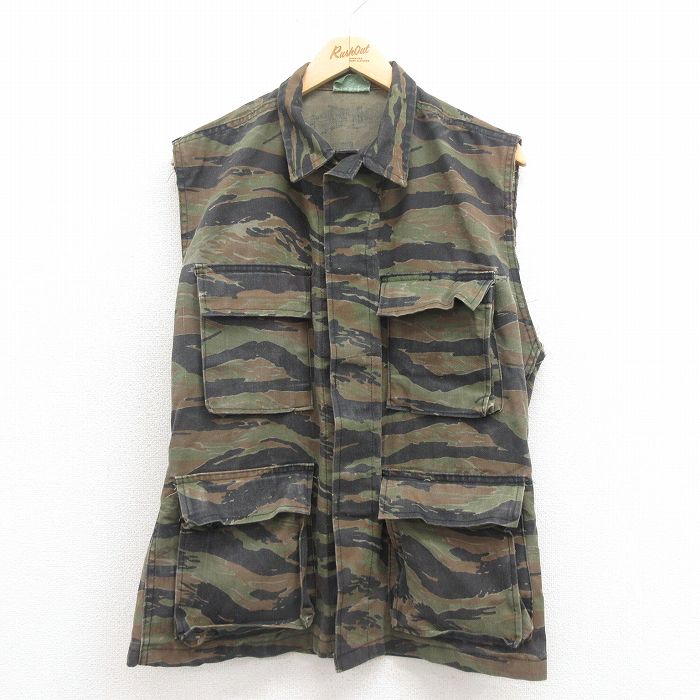 M★古着 ミリタリー ベスト メンズ 90年代 90s タイガーカモ USA製 緑 グリーン 迷彩 25aug12 中古 アウター
