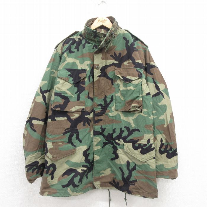 L★古着 長袖 ミリタリー フィールド ジャケット メンズ 90年代 90s M-65 ウッドランドカモ USA製 緑 グリーン 迷彩 25sep04 中古 アウター フライト