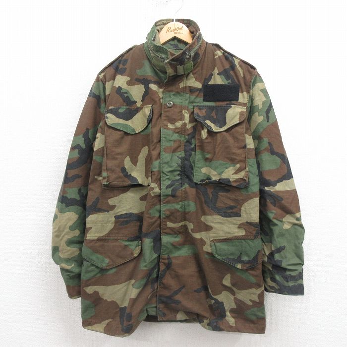 M★古着 長袖 ミリタリー フィールド ジャケット メンズ 80年代 80s M-65 ウッドランドカモ USA製 濃ベージュ他 カーキ 迷彩 25sep05 中古 アウター フライト
