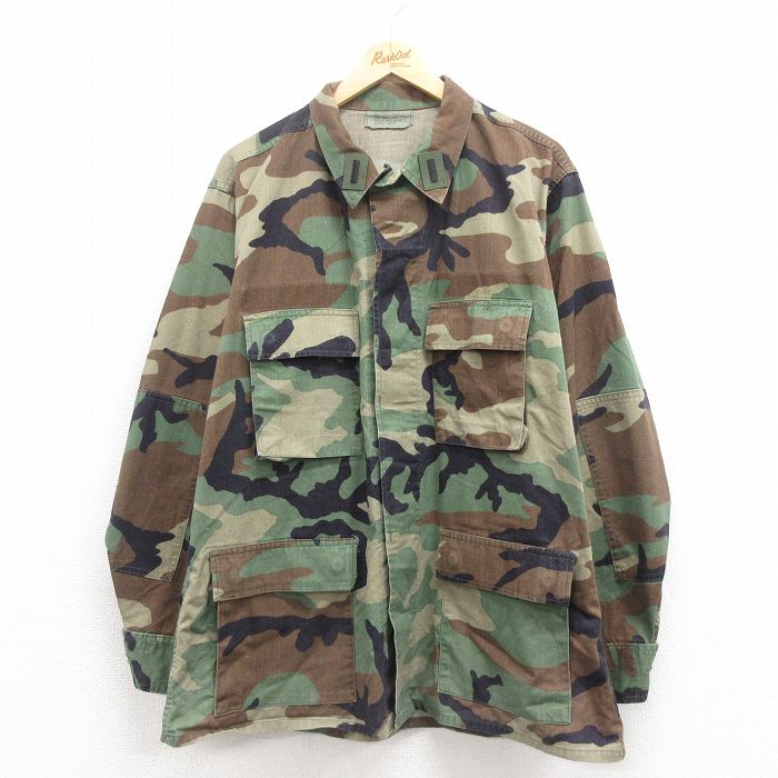 XL★古着 長袖 ミリタリー ジャケット メンズ 00年代 00s コンバット ウッドランドカモ USA製 濃ベージュ他 カーキ 迷彩 25sep05 中古 アウター フライト