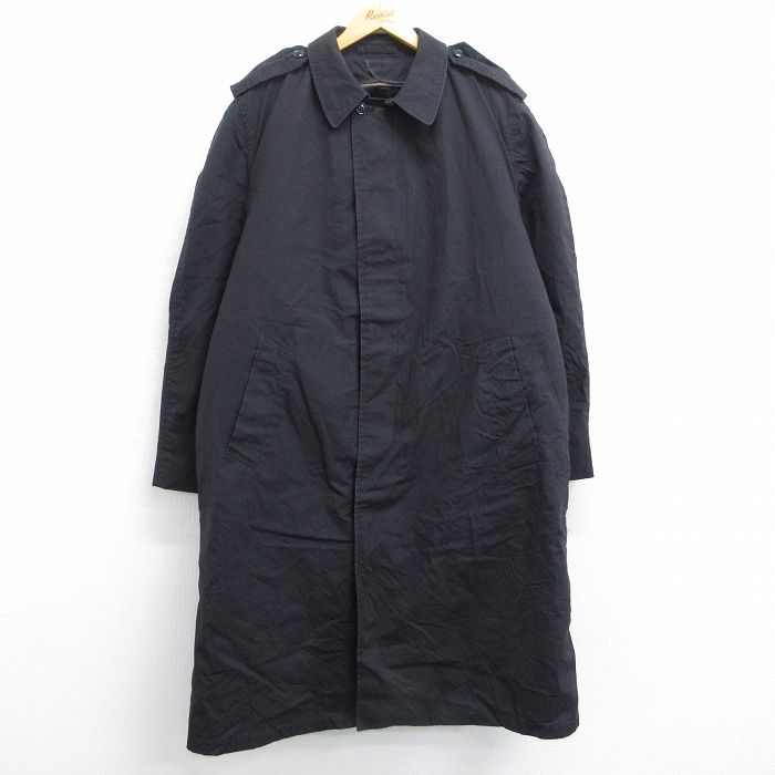 XL★古着 長袖 ミリタリー コート メンズ 80年代 80s 大きいサイズ ロング丈 USA製 黒 ブラック 内側ファー 25sep22 中古 アウター