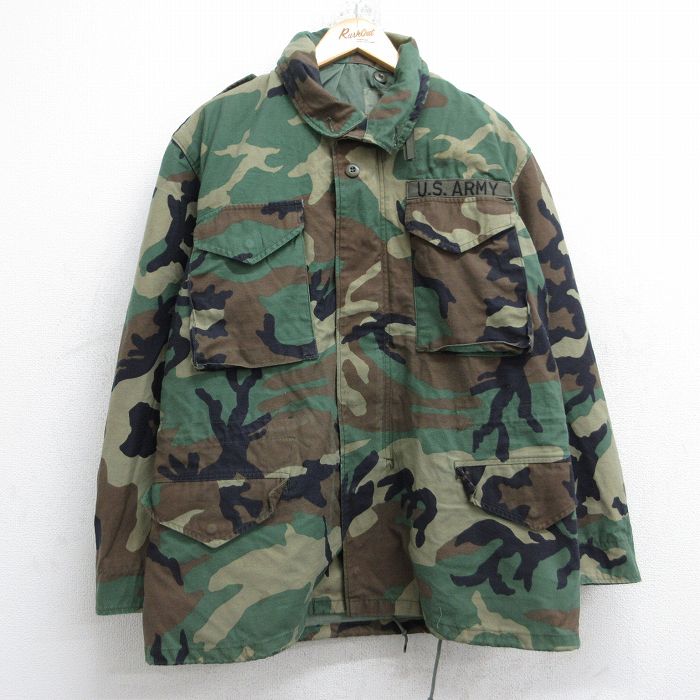 L★古着 長袖 ミリタリー フィールド ジャケット メンズ 90年代 90s M-65 USアーミー ARMY ウッドランドカモ USA製 濃緑他 グリーン 迷彩 25sep22 中古 アウター フライト