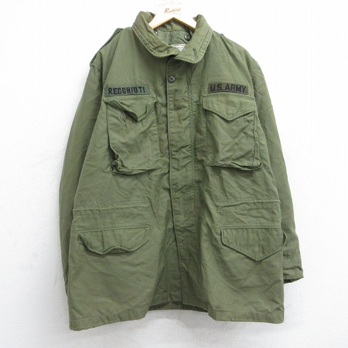 XL★古着 長袖 ビンテージ ミリタリー フィールド ジャケット メンズ 70年代 70s M-65 USアーミー ARMY ロング丈 USA製 濃緑 グリーン 25sep22 中古 アウター フライト