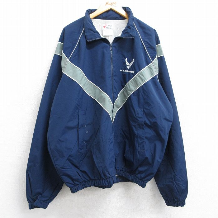 XL★古着 長袖 ミリタリー ナイロン ジャケット メンズ 00年代 00s USエアフォース リフレクター ラグラン 大きいサイズ ロング丈 USA製 紺 ネイビー 内側メッシュ 25sep30 中古 アウター フライト