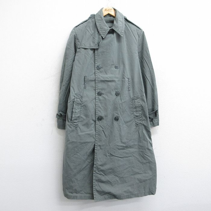 M★古着 長袖 ミリタリー ビンテージ レイン コート メンズ 60年代 60s アーミー ARMY ロング丈 濃緑 グリーン 25sep30 中古 アウター
