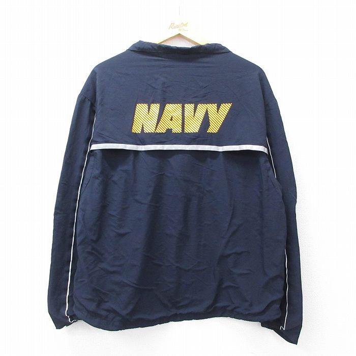 XL★古着 長袖 ミリタリー ナイロン ジャケット メンズ ネイビー NAVY リフレクター USA製 紺 内側メッシュ 25oct01 中古 アウター フライト