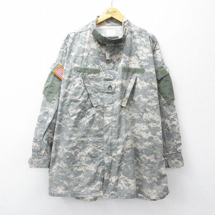 XL★古着 長袖 ミリタリー ジャケット メンズ 00年代 00s コンバット アーミー ARMY リップストップ デジタルカモ 大きいサイズ ロング丈 USA製 グレー他 迷彩 25oct01 中古 アウター フライト