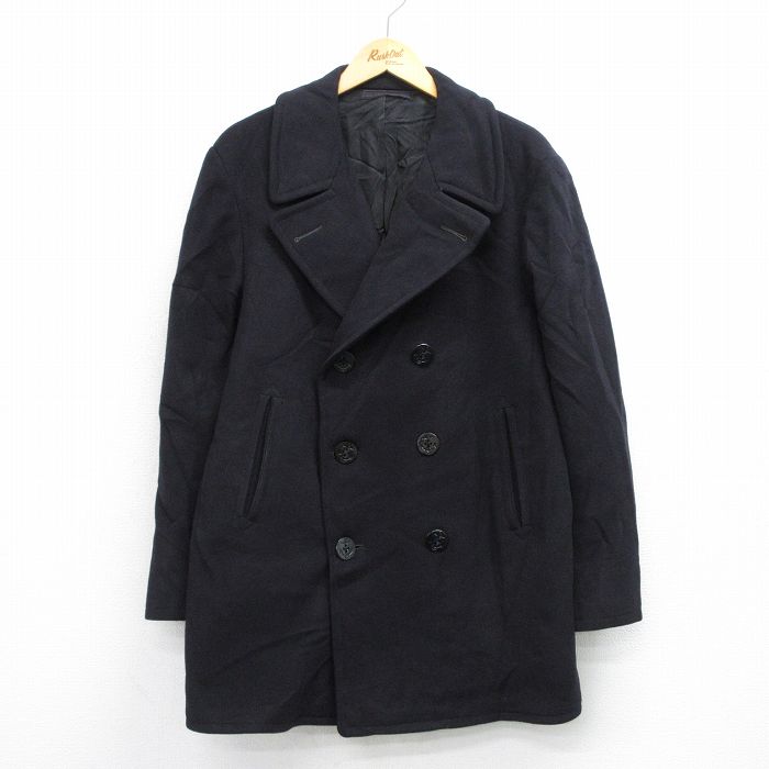 M★古着 長袖 ビンテージ ミリタリー ピーコート Pコート メンズ 60年代 60s USネイビー ロング丈 ウール USA製 濃紺 ネイビー 25oct03 中古 アウター
