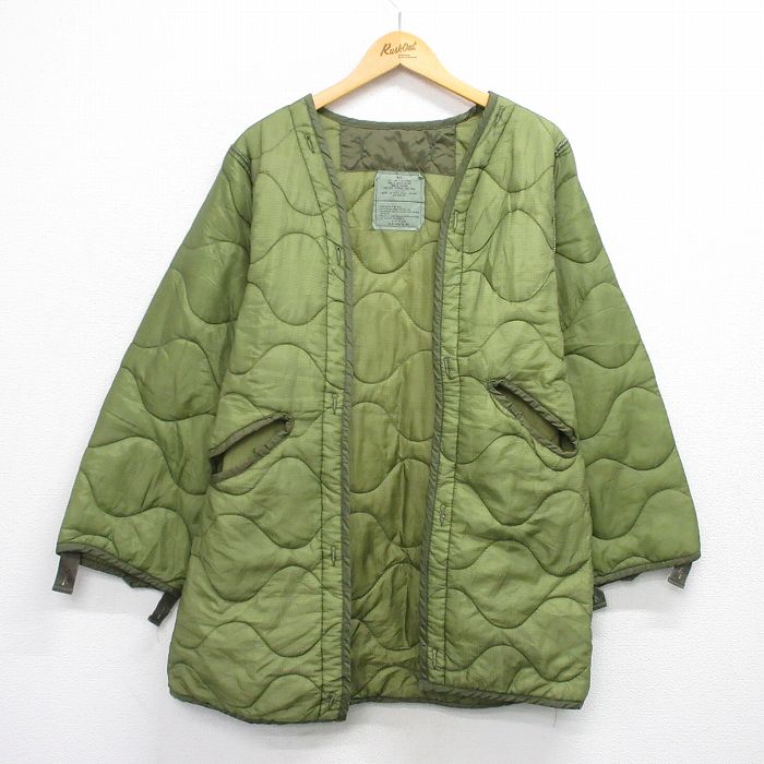 L★古着 長袖 ミリタリー ライナー ジャケット メンズ 80年代 80s ロング丈 USA製 緑系 グリーン 25oct03 中古 アウター フライト
