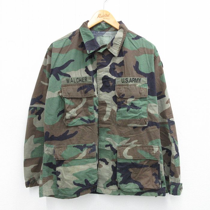 【20%OFF】XL★古着 長袖 ミリタリー ジャケット メンズ 80年代 80s コンバット ウッドランドカモ USアーミー ARMY USA製 濃緑 グリーン 迷彩 25oct04 中古 アウター フライト