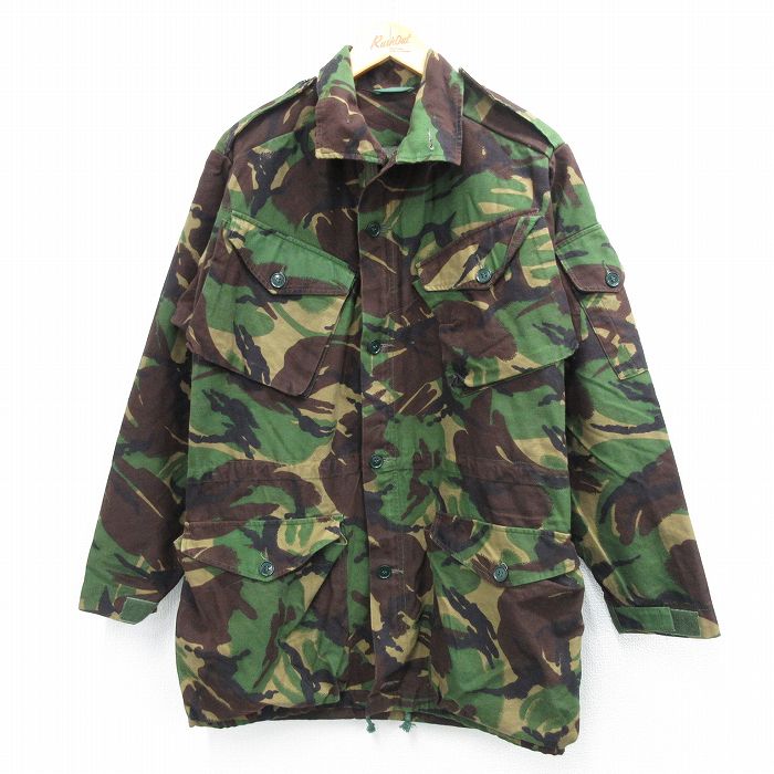 M★古着 長袖 ミリタリー ジャケット メンズ 90年代 90s イギリス軍 コンバット ロング丈 濃緑 グリーン 迷彩 【spe】 25oct04 中古 アウター フライト