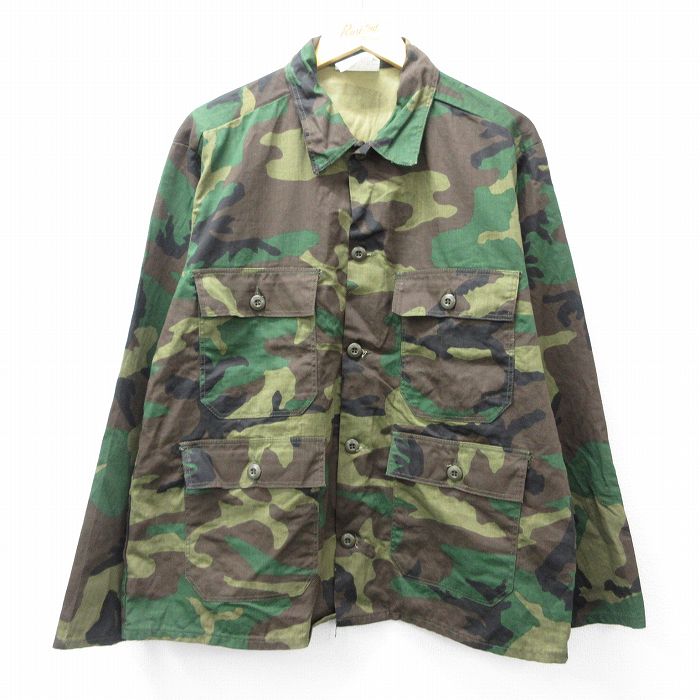 【20%OFF】XL★古着 長袖 ミリタリー ジャケット メンズ 90年代 90s ウッドランドカモ コットン USA製 緑 グリーン 迷彩 25oct14 中古 アウター フライト