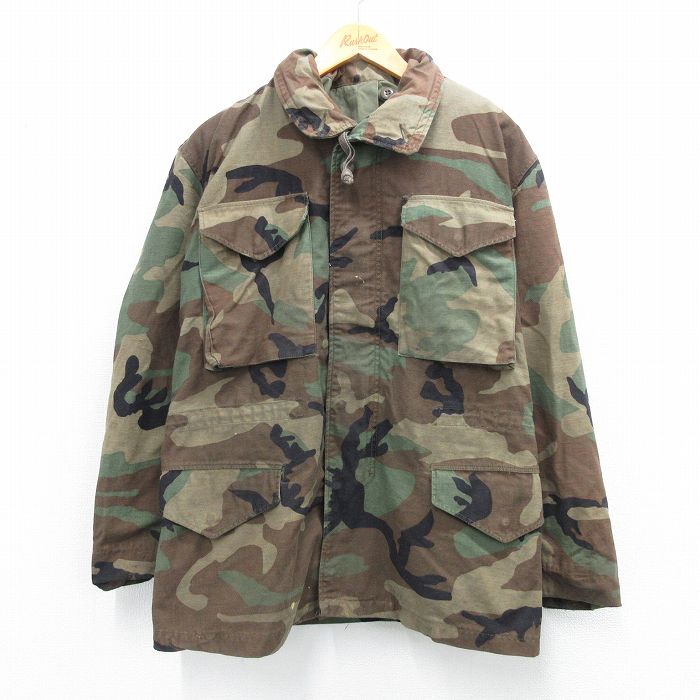 M★古着 長袖 ミリタリー フィールド ジャケット メンズ 80年代 80s ウッドランドカモ M-65 USA製 濃緑他 グリーン 迷彩 25oct22 中古 アウター フライト