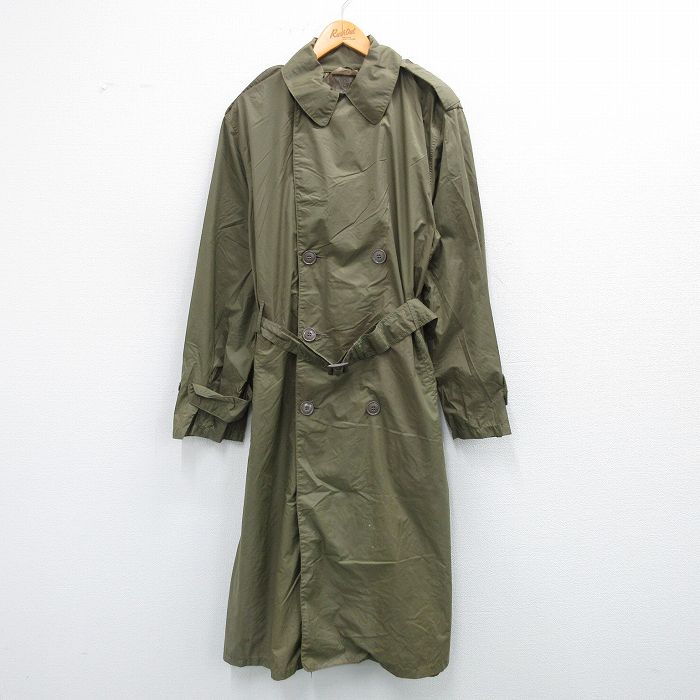 XL★古着 長袖 ビンテージ ミリタリー レイン コート メンズ 60年代 60s ロング丈 USA製 濃緑 グリーン 25oct22 中古 アウター