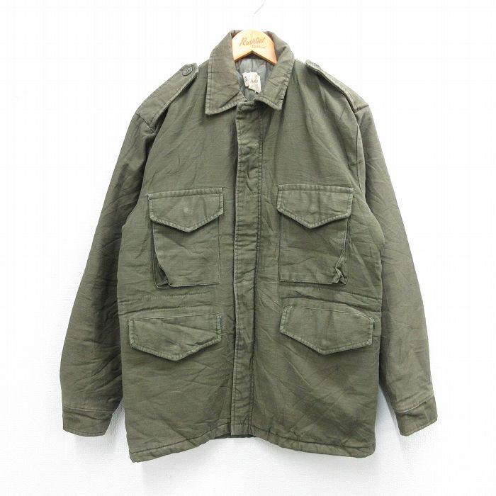 L★古着 長袖 ミリタリー フィールド ジャケット メンズ 80年代 80s M-65 濃緑 グリーン 内側キルティング 25oct22 中古 アウター フライト