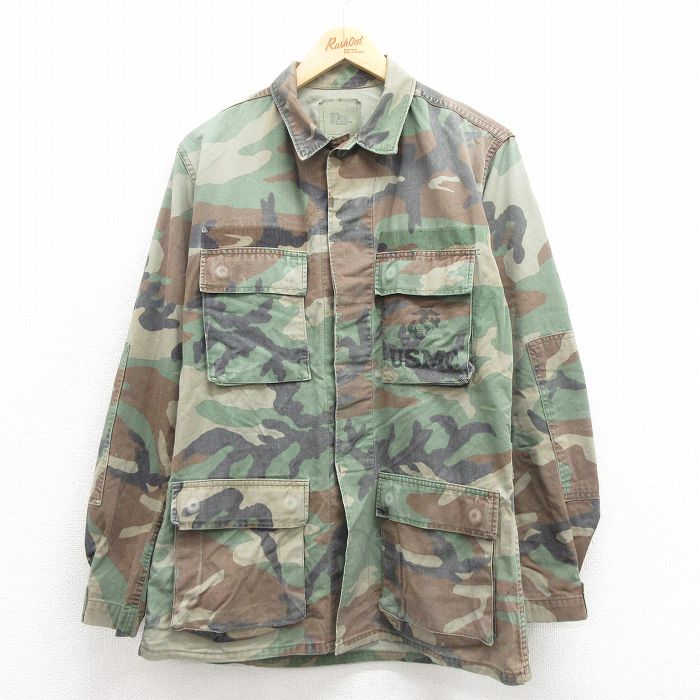 M★古着 長袖 ミリタリー ジャケット メンズ 80年代 80s USMC コンバット ウッドランドカモ USA製 緑 グリーン 迷彩 25oct25 中古 アウター フライト