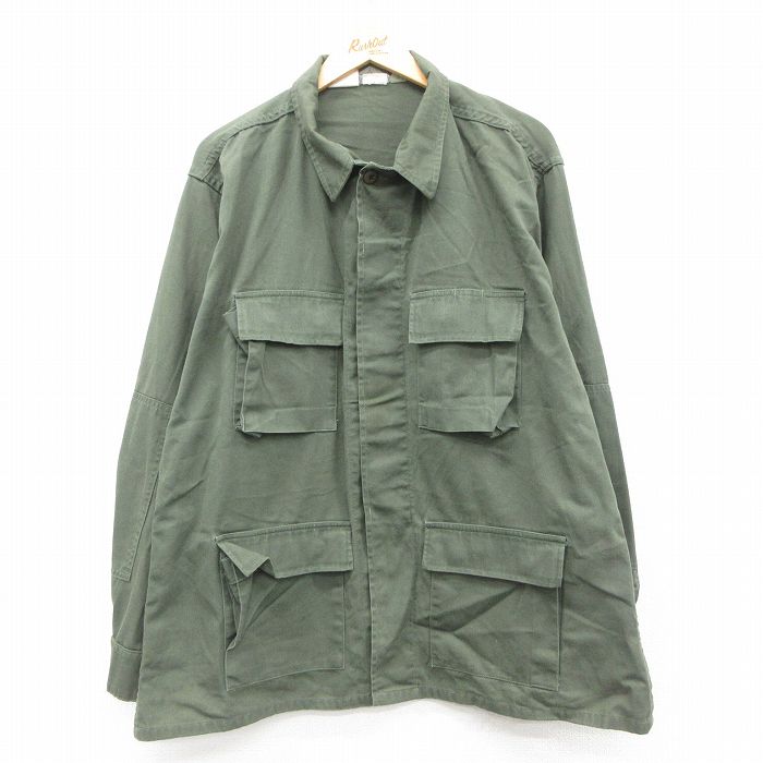XL★古着 長袖 ミリタリー ジャケット メンズ コンバット 大きいサイズ 濃緑 グリーン 25oct28 中古 アウター フライト