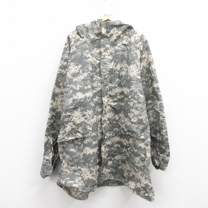 XL★古着 長袖 ミリタリー ジャケット パーカー レインスーツ メンズ 00年代 00s 大きいサイズ ロング丈 デジタルカモ ラグラン USA製 グレー 迷彩 25oct29 中古 アウター フライト