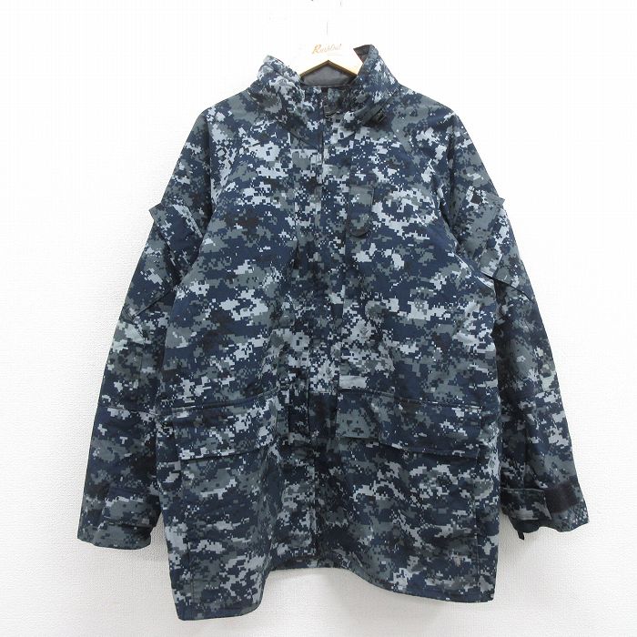 【20%OFF】XL★古着 長袖 ミリタリー ナイロン ゴアテックス ジャケット メンズ 00年代 00s USネイビー 大きいサイズ ロング丈 デジタルカモ USA製 紺 ネイビー 迷彩 【spe】 25oct29 中古 アウター フライト