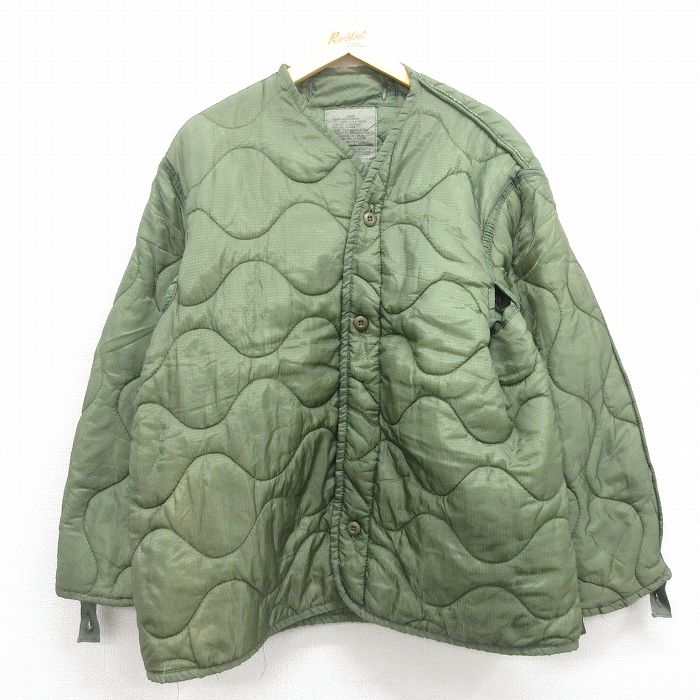 L★古着 長袖 ミリタリー ナイロン キルティング ライナー ジャケット メンズ 00年代 00s リップストップ USA製 緑 グリーン 【spe】 25oct29 中古 アウター フライト