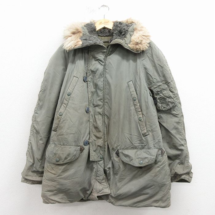 L★古着 長袖 ビンテージ ミリタリー ジャケット メンズ 70年代 70s N-3B ロング丈 リアルファー ラグラン 緑【spe】 25nov12