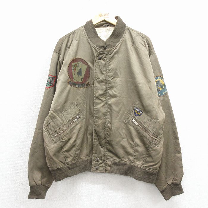 XL★古着 長袖 ミリタリー ナイロン ジャケット メンズ 大きいサイズ 緑 25nov12