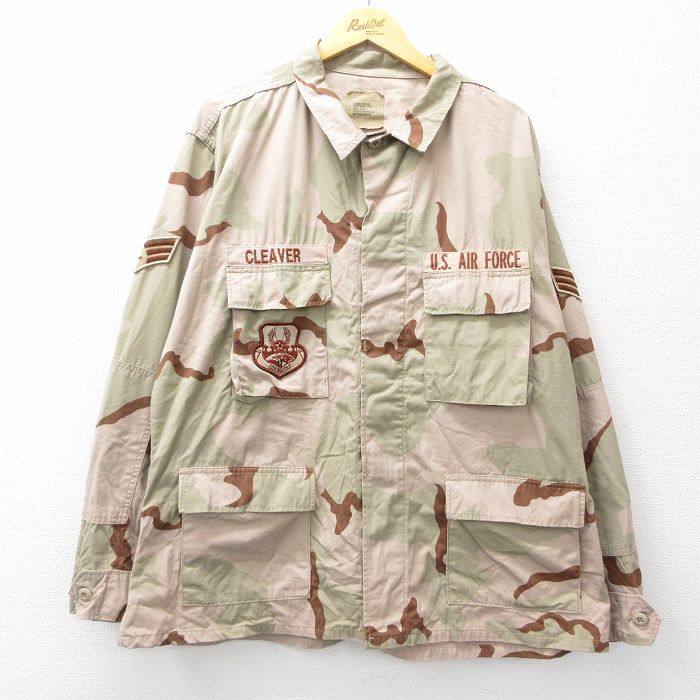【20%OFF】XL★古着 長袖 ミリタリー ジャケット メンズ 90年代 90s USエアフォース コンバット リップストップ デザートカモ 大きいサイズ USA製 ベージュ 迷彩 25nov21