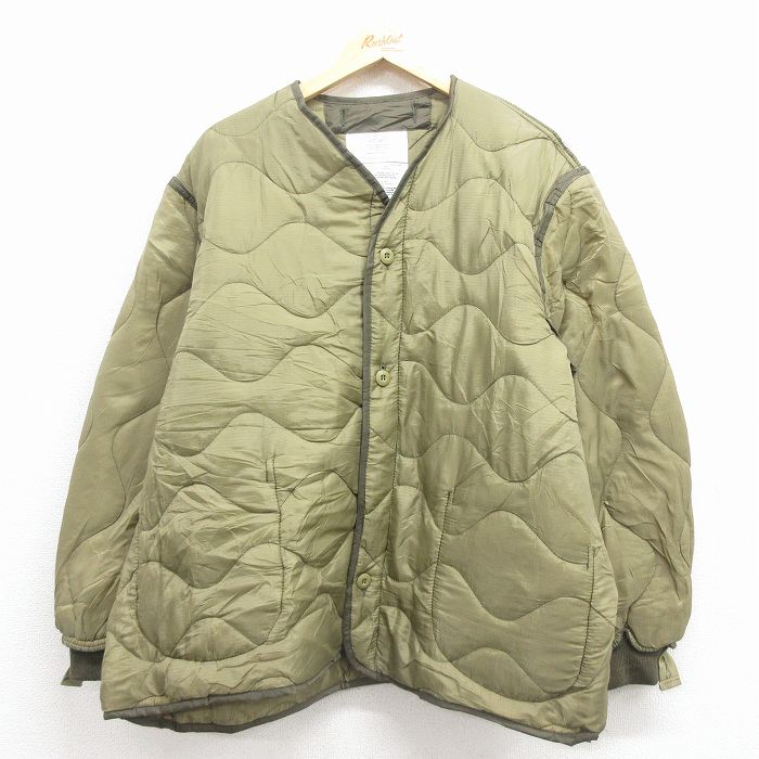 XL★古着 長袖 ミリタリー ナイロン ライナー ジャケット メンズ リップストップ 大きいサイズ 薄緑 25dec02