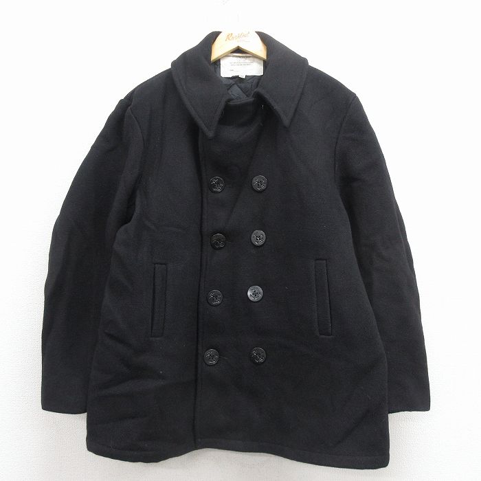 XL★古着 長袖 ミリタリー ウール ピーコート メンズ 90年代 90s USA製 黒 内側キルティング【spe】 25dec02