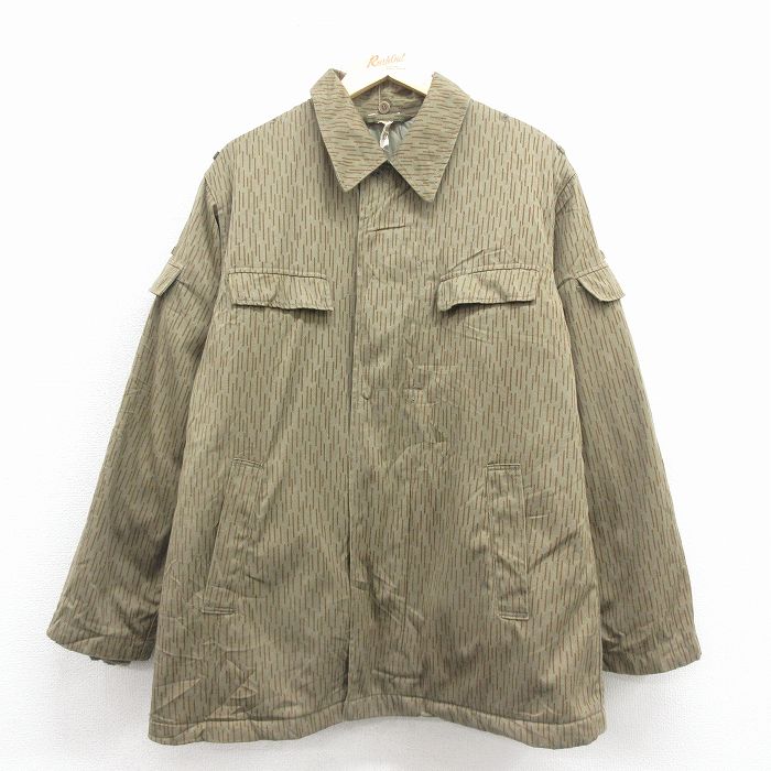 L★古着 長袖 ミリタリー ジャケット メンズ ドイツ軍 レインドロップカモ 緑 内側キルティング 25dec24
