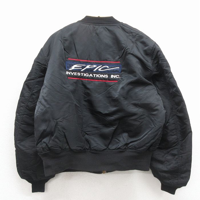 XL★古着 アルファ 長袖 ミリタリー ジャケット メンズ 90年代 90s MA-1 EPIC 刺繍 USA製 黒【spe】 25dec26