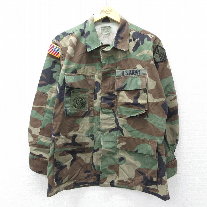 L★古着 長袖 ミリタリー ジャケット メンズ 90年代 90s USアーミー コンバット ウッドランドカモ USA製 緑他 迷彩【spe】 26jan10