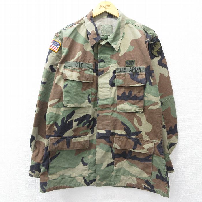 L★古着 長袖 ミリタリー ジャケット メンズ USアーミー パラシュート部隊 リップストップ ウッドランドカモ 緑他 迷彩【spe】 26jan10