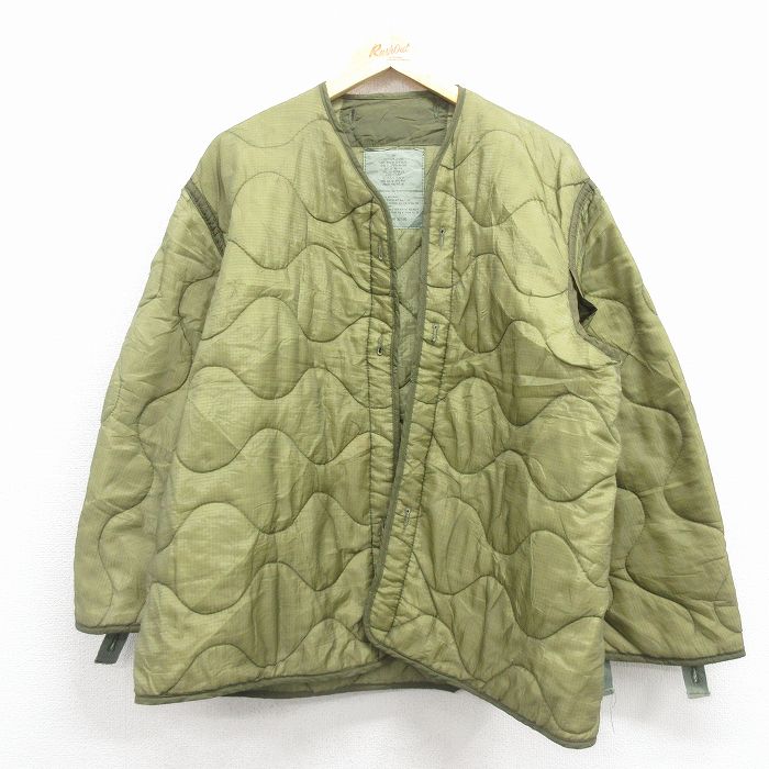 XL★古着 長袖 ミリタリー ライナー ジャケット メンズ 90年代 90s リップストップ 緑 26jan07