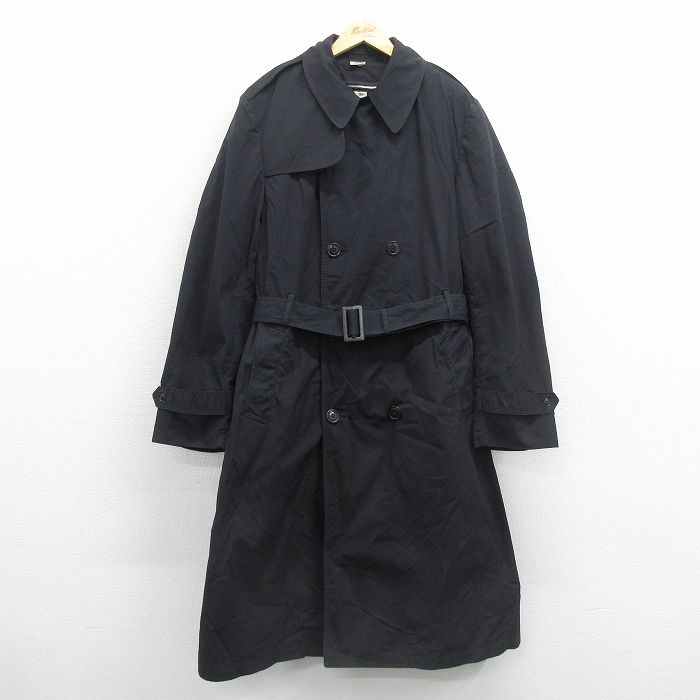 L★古着 長袖 ミリタリー トレンチ コート メンズ 90年代 90s ロング丈 USA製 黒【spe】 26jan07