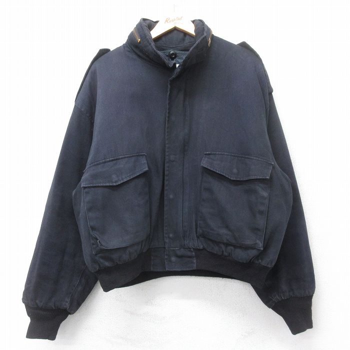 XL★古着 長袖 ミリタリー ジャケット メンズ 大きいサイズ コットン 濃紺 26jan15