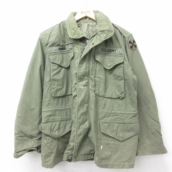 M★古着 長袖 ビンテージ ミリタリー フィールド ジャケット メンズ 60年代 60s M-65 セカンドタイプ USアーミー ボロ 緑系【spe】 26jan15