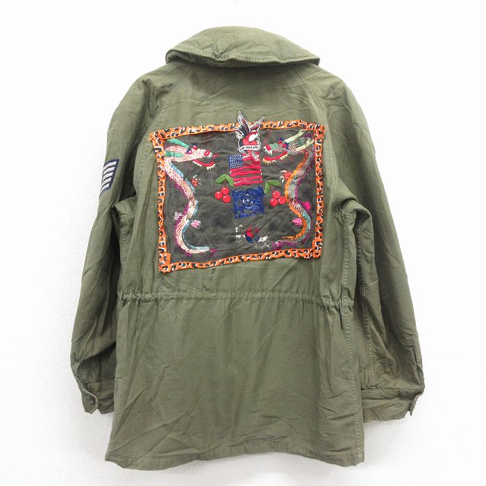L★古着 長袖 ビンテージ ミリタリー キャトル ジャケット メンズ 60年代 60s USAF 龍 刺繍 ラグラン 緑【spe】 26jan16