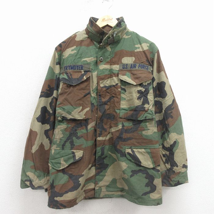 S★古着 長袖 ミリタリー フィールド ジャケット メンズ 80年代 80s M-65 USエアフォース ウッドランドカモ USA製 緑 迷彩 26jan17