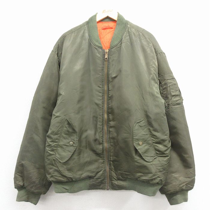 L★古着 長袖 ミリタリー ナイロン ジャケット メンズ MA-1 緑 26jan17