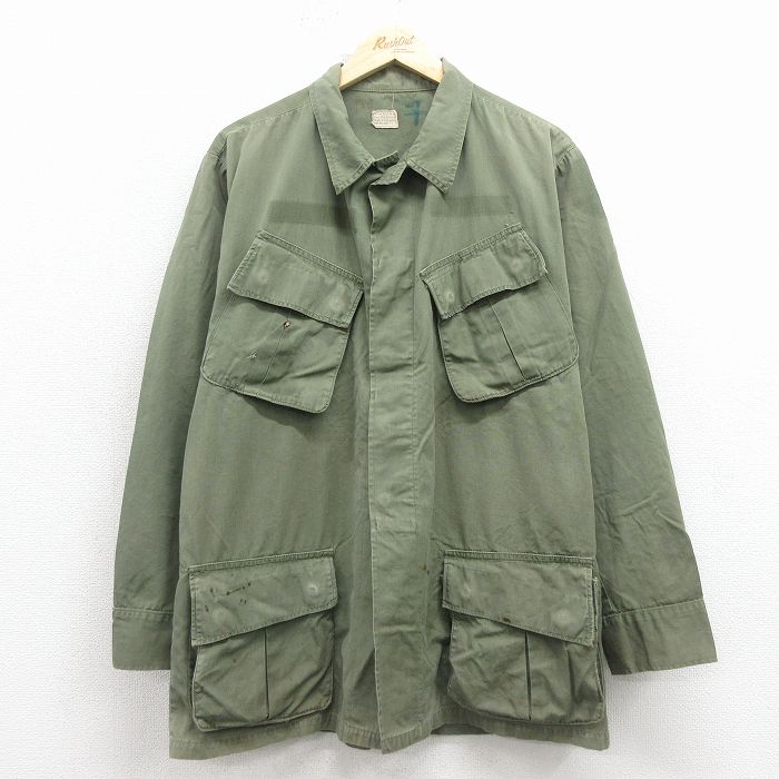 XL★古着 長袖 ビンテージ ミリタリー ジャングルファティーグ ポプリン ジャケット メンズ 60年代 60s コットン USA製 緑 26feb13